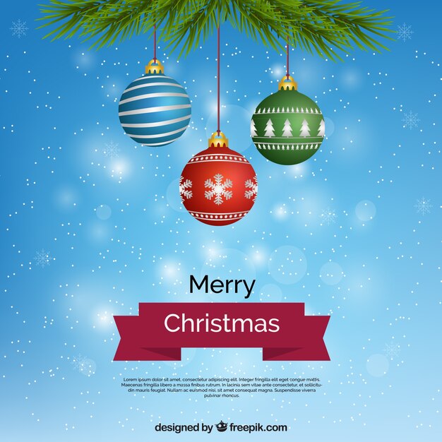 Fondo de bolas de navidad colgando del árbol