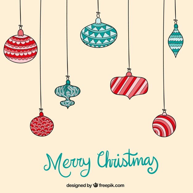 Fondo de bolas de navidad dibujadas a mano