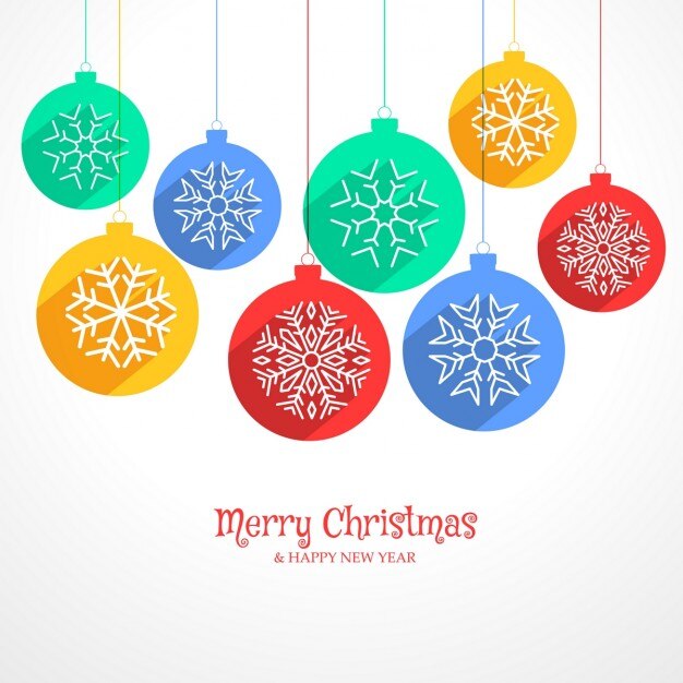 Fondo con bolas de navidad y diferentes copos de nieve