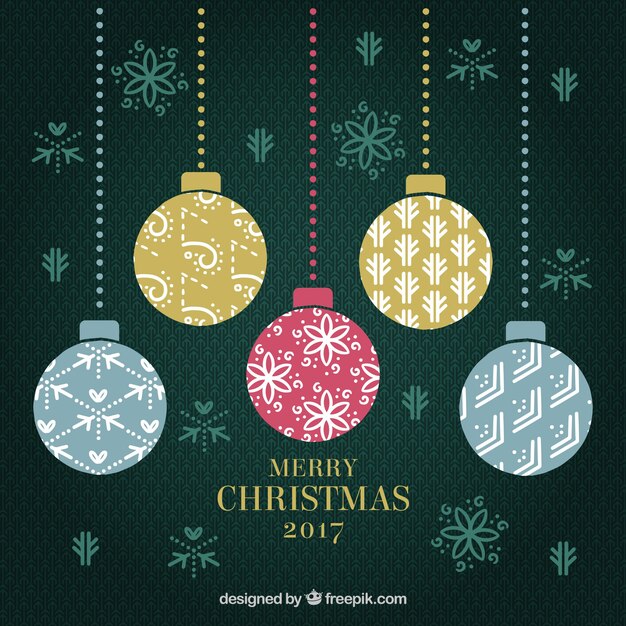 Fondo de bolas de navidad en diseño plano