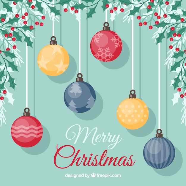 Fondo de bolas de navidad con muérdago