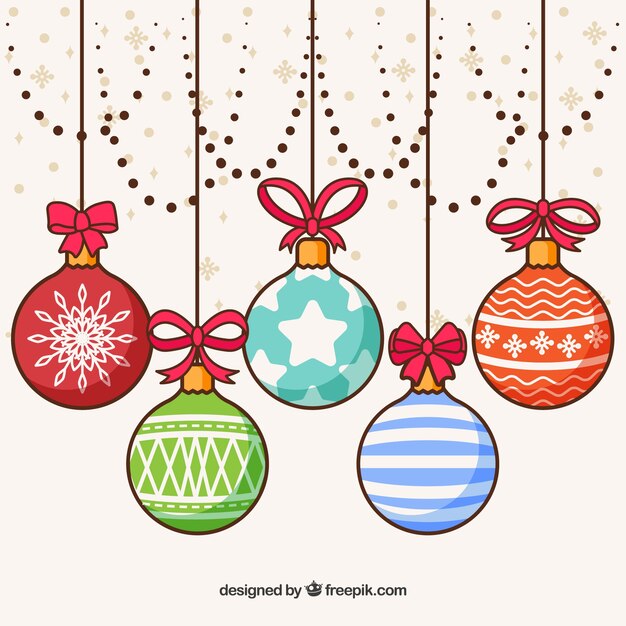Fondo de bolas navideñas dibujadas a mano 