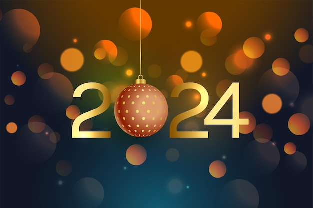 Fondo de bolas de oro de año nuevo 2024 con vector de efecto bokeh