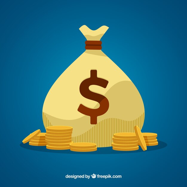 Fondo de bolsa con monedas en diseño plano 