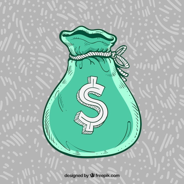 Fondo de bolsa verde con símbolo de dolar dibujado a mano