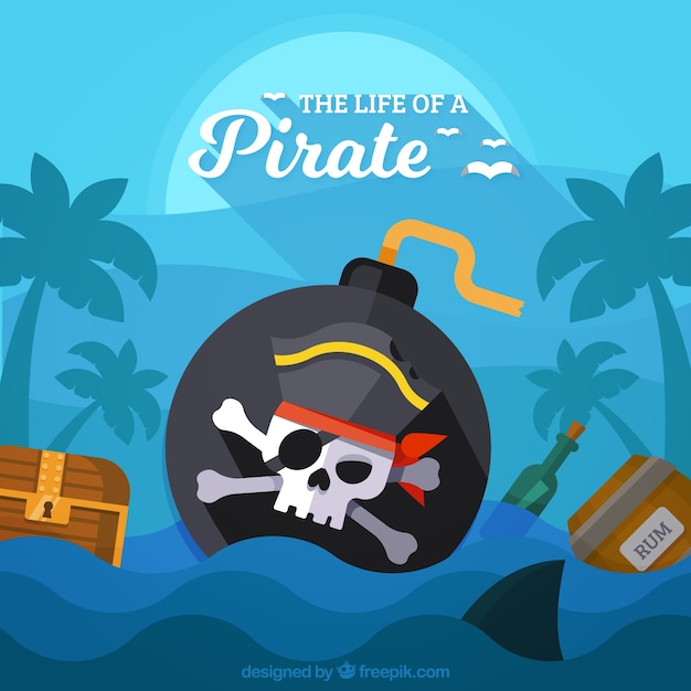 Vector gratuito fondo de bomba pirata en el mar