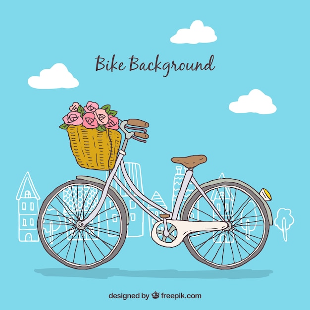 Fondo de bonita bici dibujada a mano con una canasta