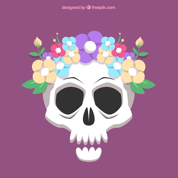 Vector gratuito fondo de bonita calavera con flores