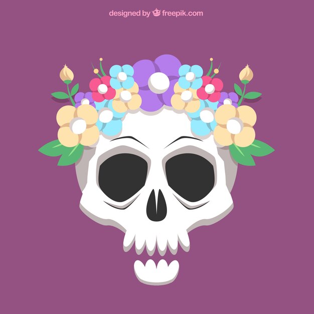 Fondo de bonita calavera con flores 