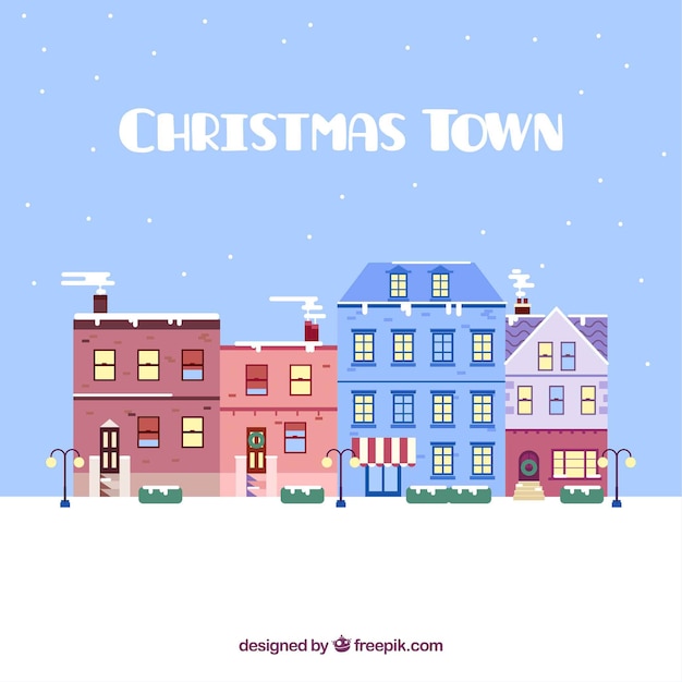 Fondo de bonita ciudad navideña en diseño plano 