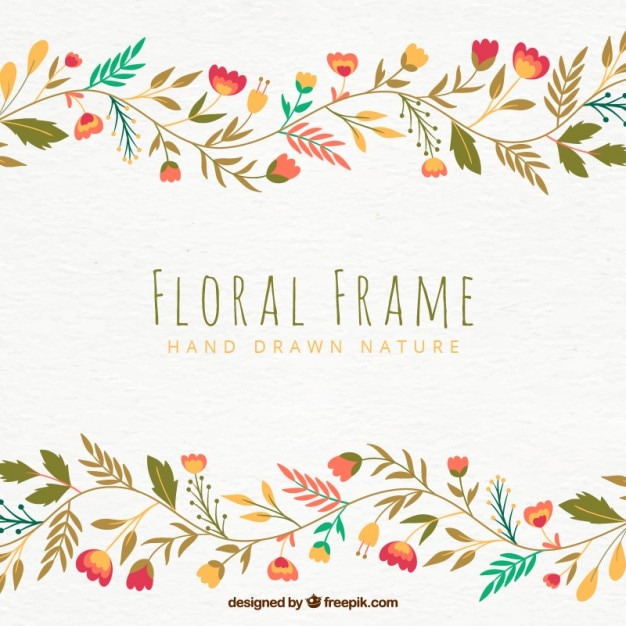 Fondo con bonitas flores dibujadas a mano y hojas