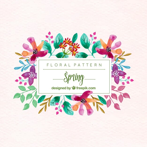 Fondo de bonitas flores y hojas de acuarela 