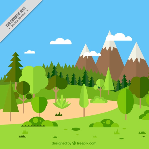 Vector gratuito fondo de bonito paisaje natural montañoso en diseño plano