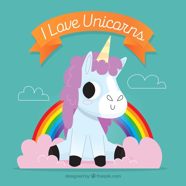 Fondo de bonito unicornio y arcoiris 