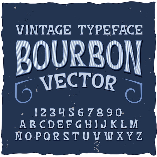 Vector gratuito fondo borbón con dígitos y letras de tipografía retro con ilustración de etiqueta de texto clásico