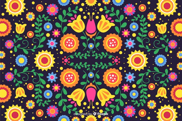 Fondo bordado floral mejicano colorido