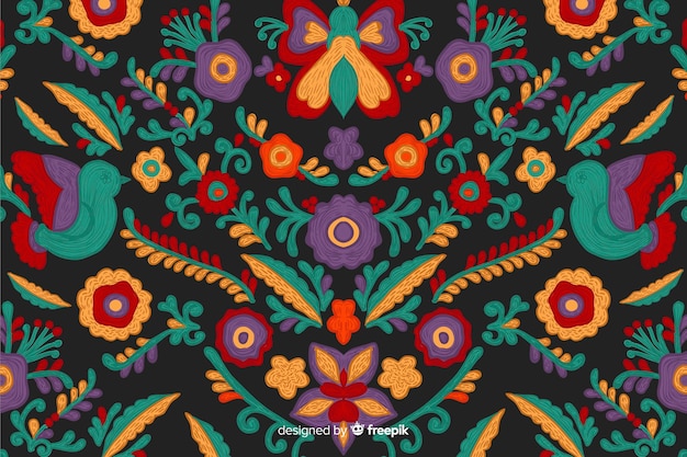 Fondo de bordado de flores mexicano