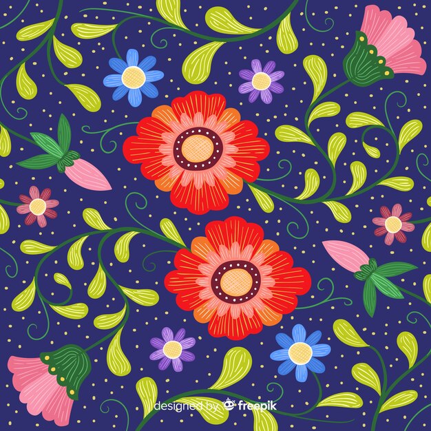 Fondo de bordado mexicano de flores