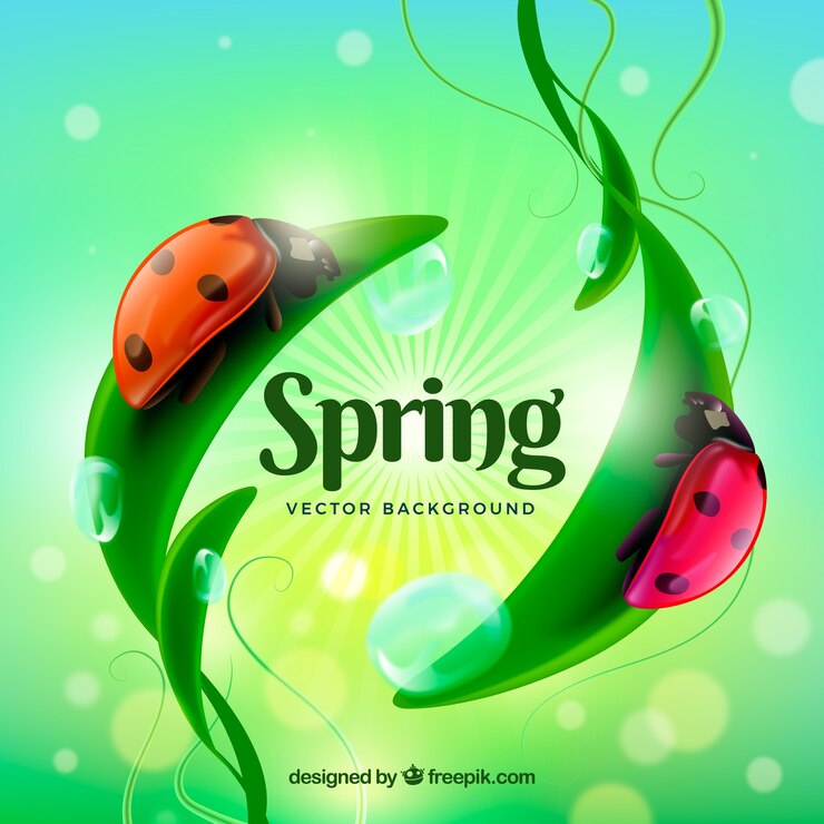 Vector gratuito fondo borroso de primavera con mariquita