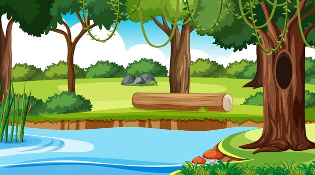 Fondo de bosque natural con río