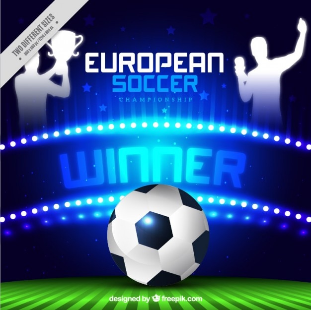 Vector gratuito fondo brillante de la eurocopa con una pelota y ganadores