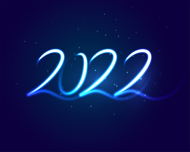Fondo brillante feliz año nuevo 2022 estilo neón azul