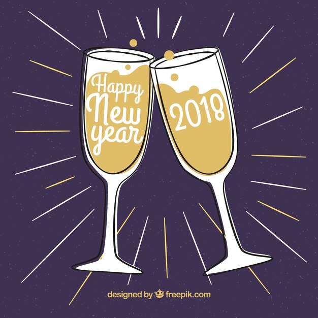 Fondo de brindis de año nuevo dibujado a mano 