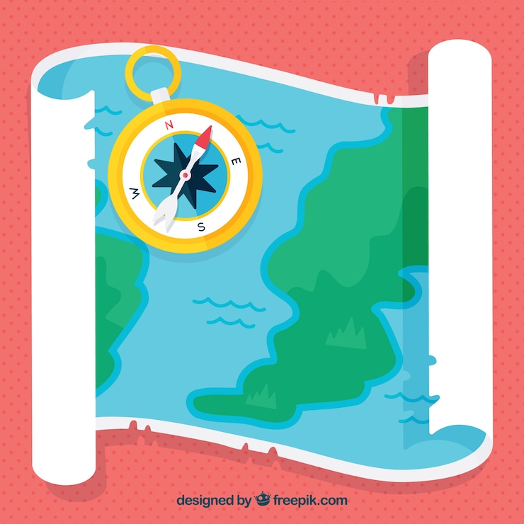 Vector gratuito fondo de la brújula del mapa plano