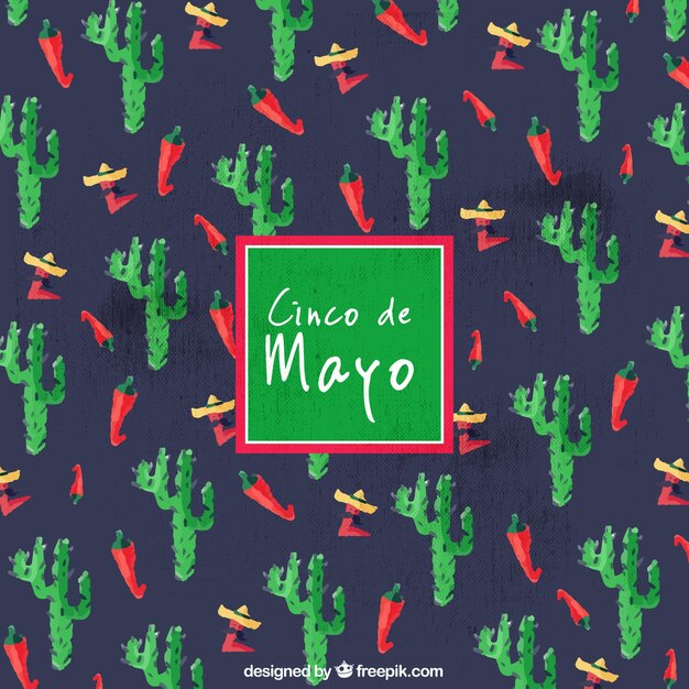 Fondo de cactus y chili de acuarela 