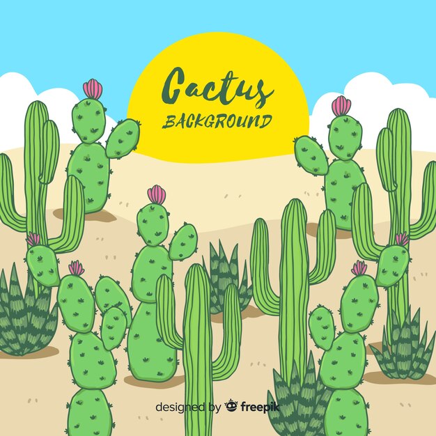 Fondo de cactus dibujado a mano