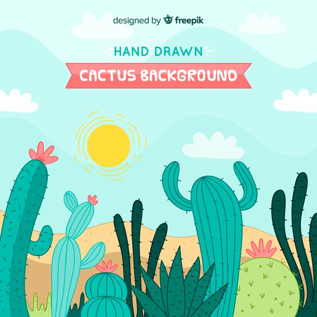 Fondo de cactus dibujado a mano