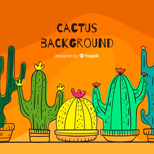 Fondo de cactus dibujado a mano