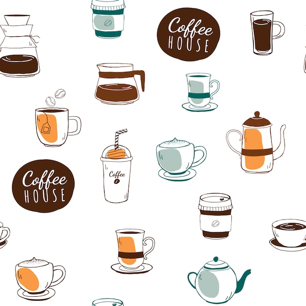 Fondo de café y café con dibujos