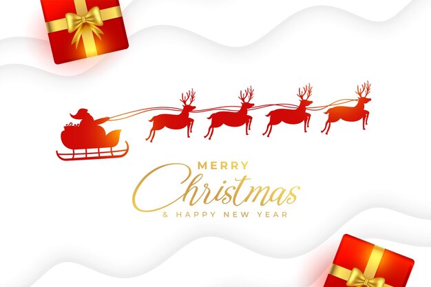 Fondo de caja de regalo de feliz nochebuena con vector de trineo volador de santa