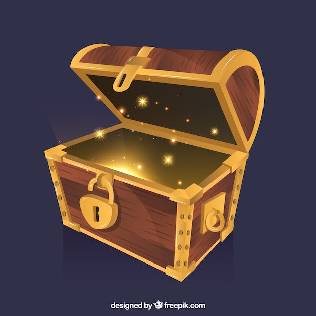 Fondo de caja del tesoro con oro y diamantes