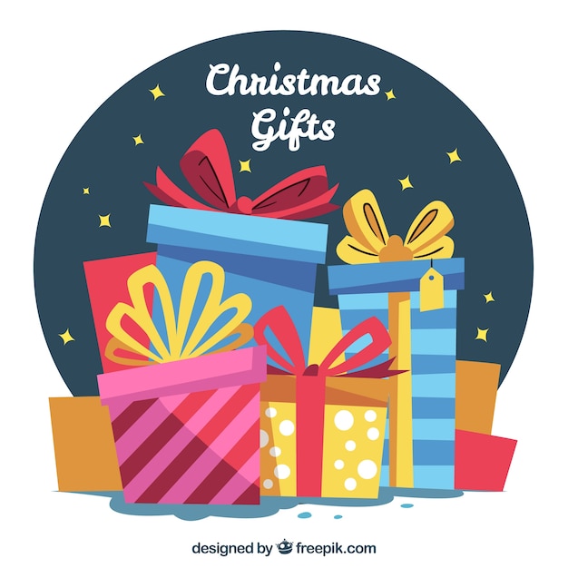 Fondo de cajas retro de regalos navideñas 