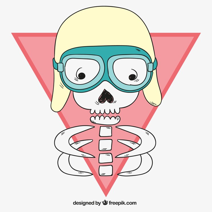 Vector gratuito fondo de calavera con casco y gafas dibujadas a mano 