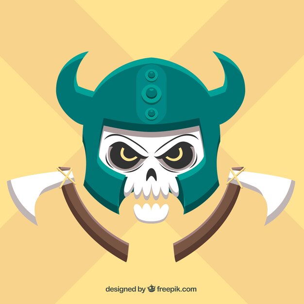 Fondo de calavera con casco y hachas 