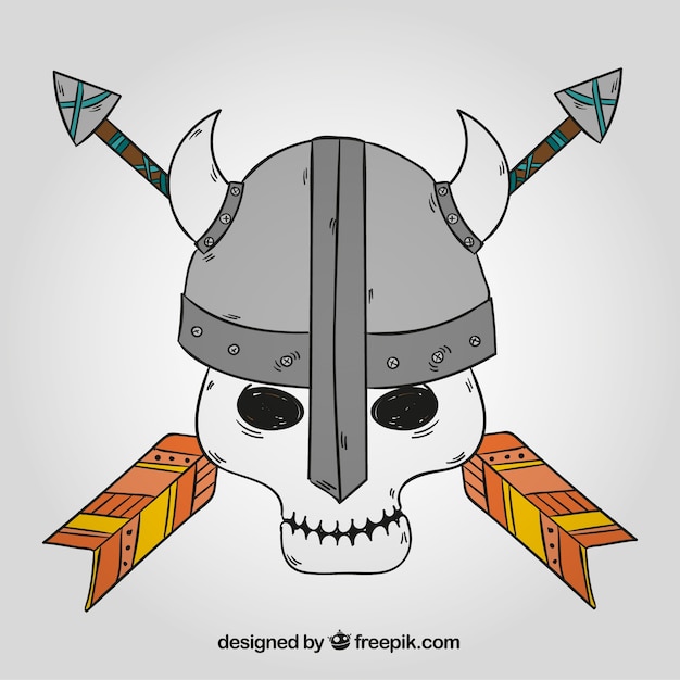 Vector gratuito fondo de calavera con casco de vikingo dibujados a mano