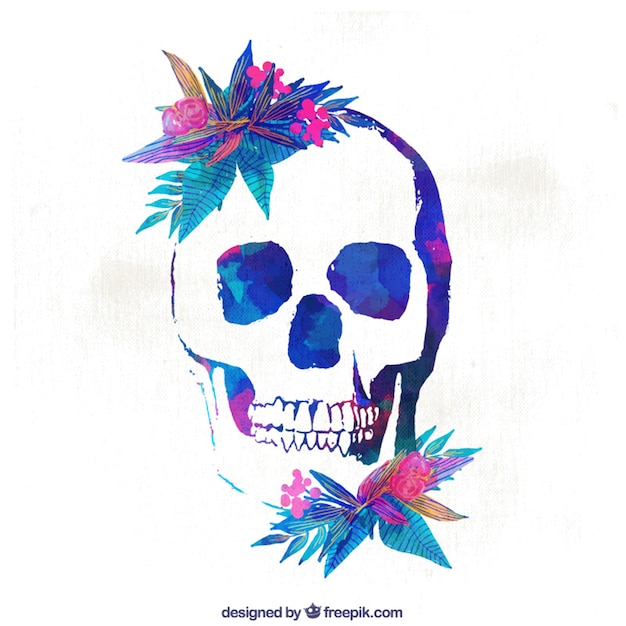 Fondo de calavera floral de acuarela