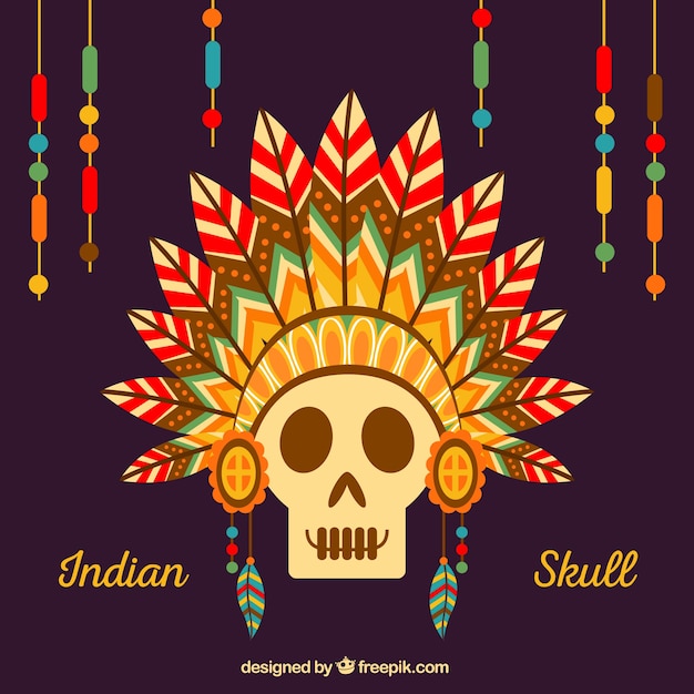 Fondo de calavera india con plumas en diseño plano