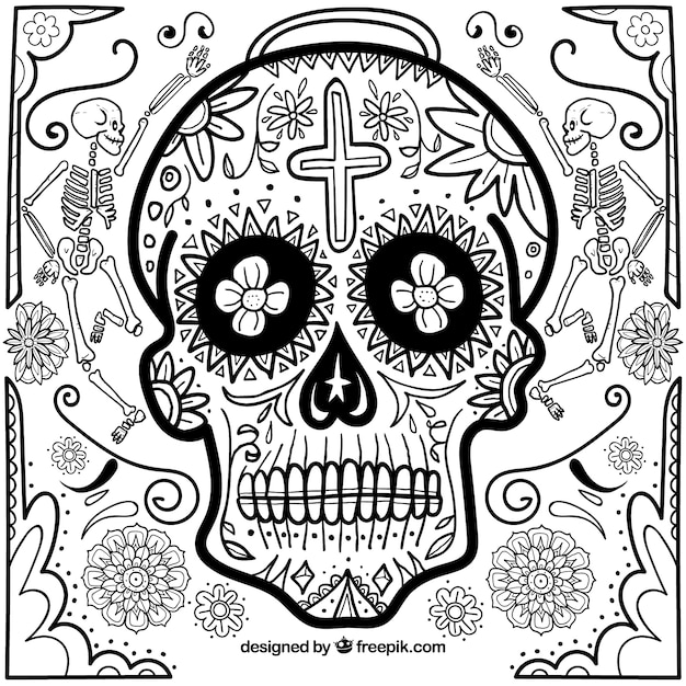 Vector gratuito fondo de calavera mexicana dibujada a mano