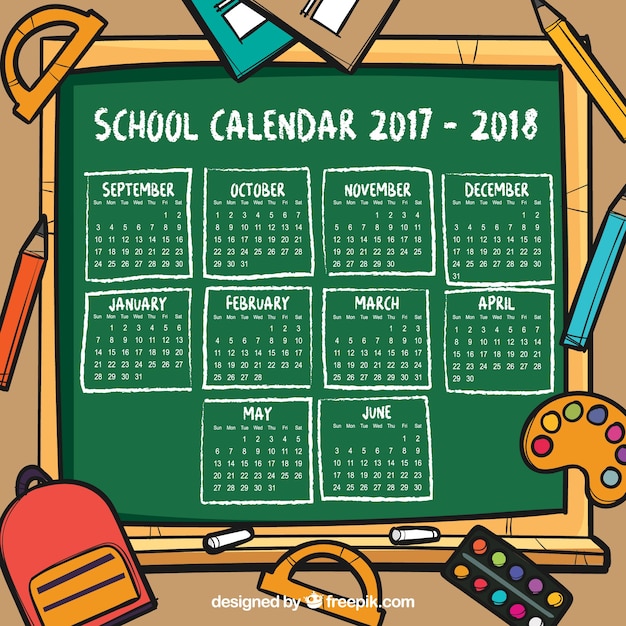 Vector gratuito fondo de calendario escolar dibujado a mano con pizarra