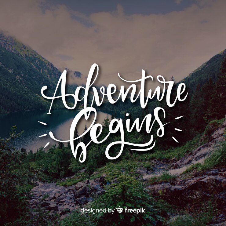 Vector gratuito fondo caligráfico de aventura con foto