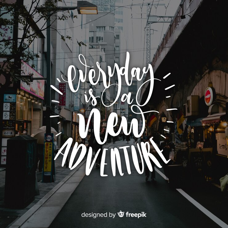 Vector gratuito fondo caligráfico de aventura con fotografía