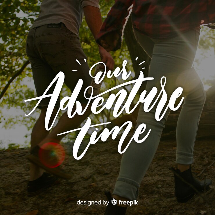 Vector gratuito fondo caligráfico de aventura con fotografía