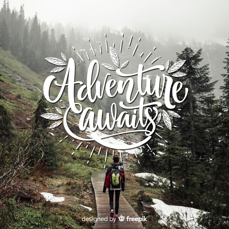 Vector gratuito fondo caligráfico de aventura con fotografía