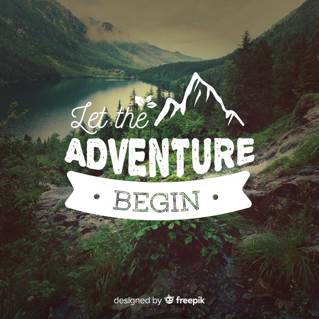 Fondo caligráfico de aventura con fotografía