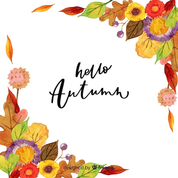 Fondo caligráfico de hello autumn en acuarela