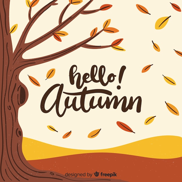 Vector gratuito fondo caligráfico de hello autumn dibujado a mano